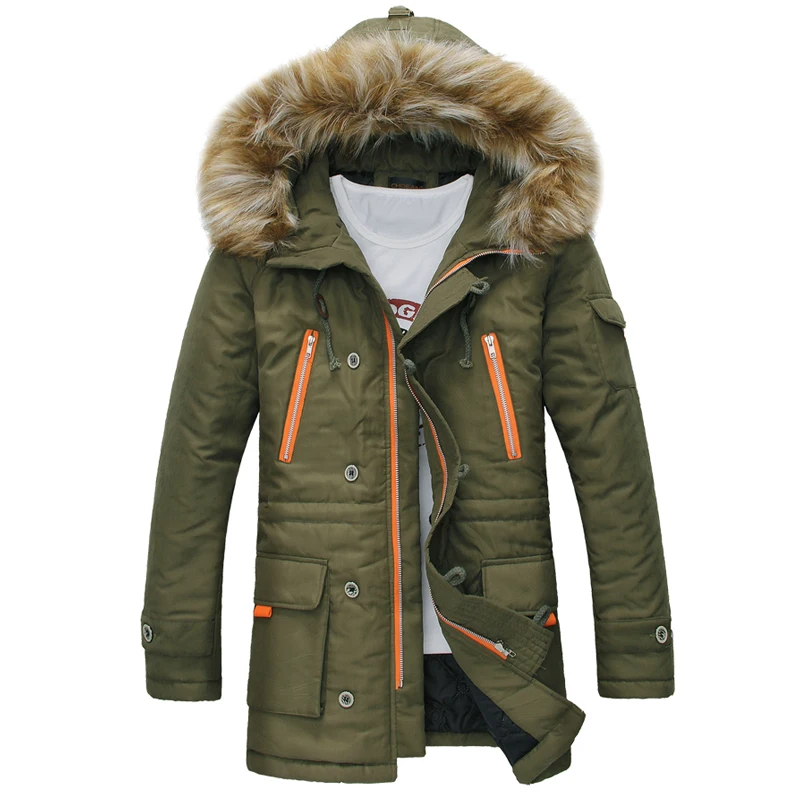 2016 New winter Casual men s fur warm down parkas with fur hat thick jacket coat