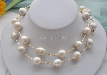

32"15-20mm WHITE BAROQUE KESHI REBORN PEARL NECKLACE