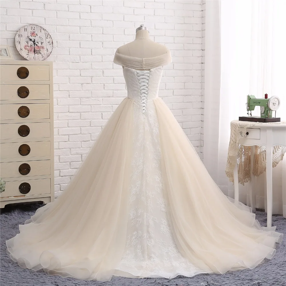 Свадебные платья с Overskirt Vestido De Noiva 2017 линия без бретелек из бисера Кружево Тюль свадебное платье халат де mariée