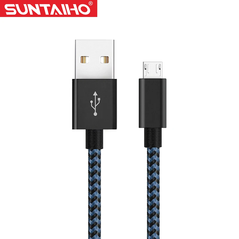 Suntaiho 5 В 2.4A USB к Micro USB кабель быстро Chaging кабель для samsung Xiaomi Зарядное устройство кабель для huawei LG USB кабель нейлон кабель usb - Цвет: Black Blue