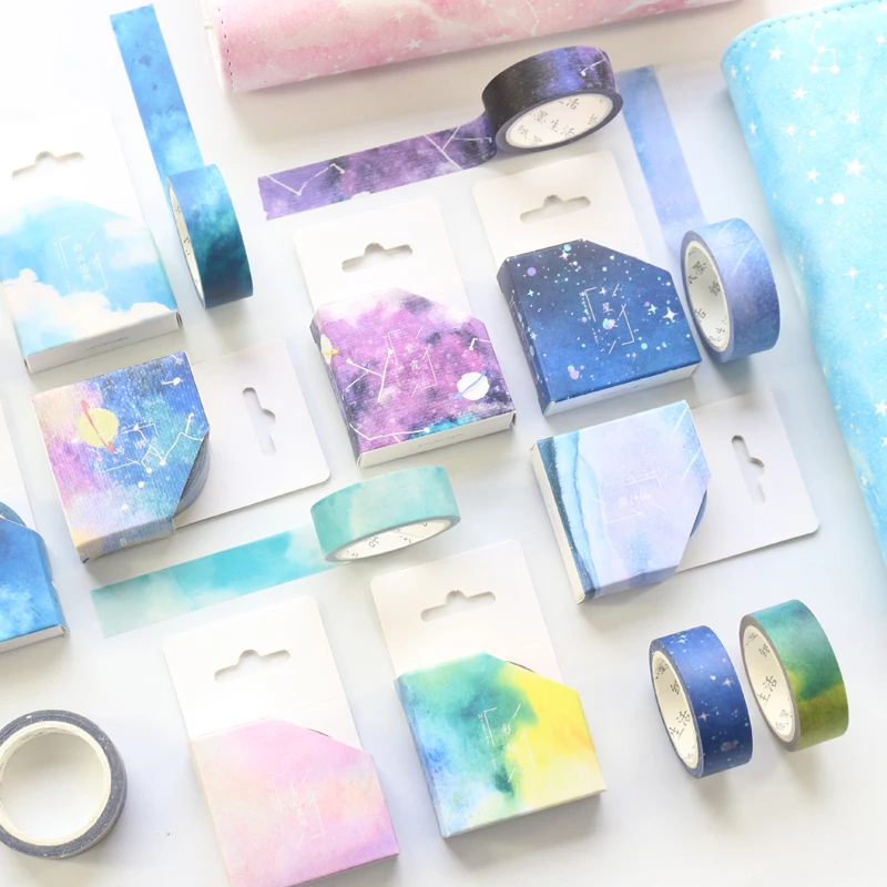 

Domikee creative kawaii sky stars pattern Japanese decoration paper washi tapes for diary planner multi DIY craft masking tapes