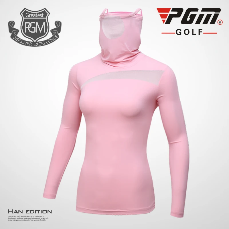 Pgm امرأة الصيف الغولف الرياضية الشمس حماية جولف السيدات طويلة الأكمام t-shirt وجهه قناع الغولف قاع xl