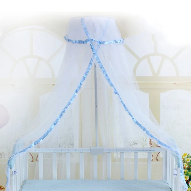 Blue with holder Детская кроватка детская кровать, палатка балдахин-сетка портативная москитная сетка для детской комнаты кружевная принцесса детская противомоскитная сетка с держателем - Цвет: Blue with holder