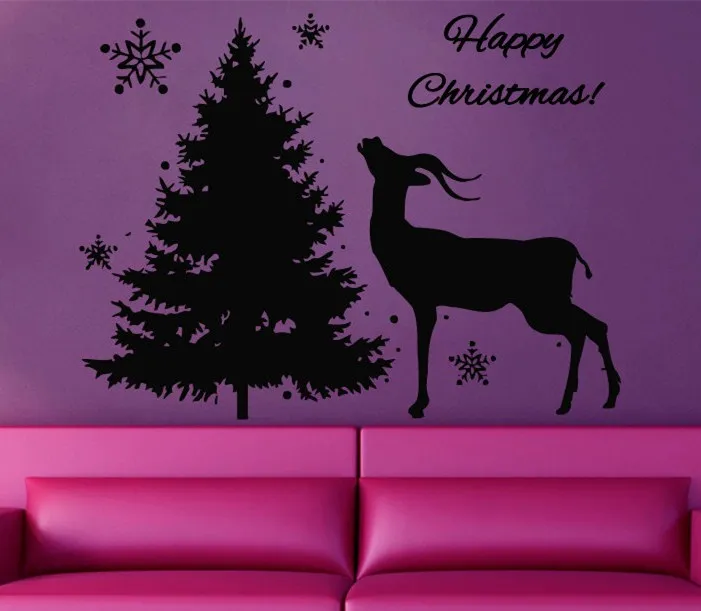 

YOYOYU Christmas Tree With Reindeer Silhouette Wall Sticker Home Livingroom Festival New Year Art Decor Vinyl Wall Mural D-36