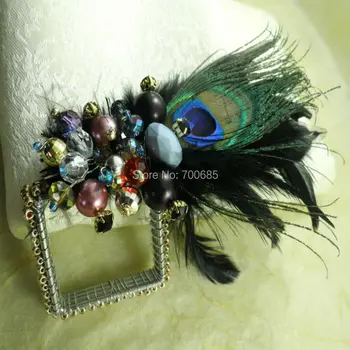 

2016 newst peacock gemstone napkin rings, feather napkin holder