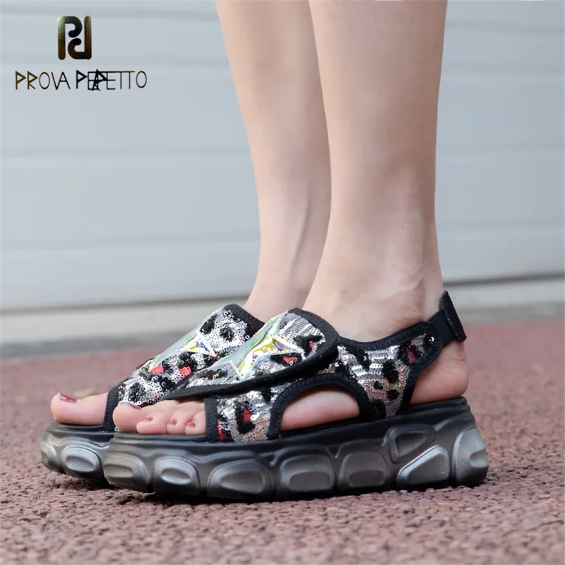 

Prova Perfetto Summer Women Sandals Bling Casual Party Casual Shoes Woman Fashion Punk Round Toe Women Flats Comfortable Shoes