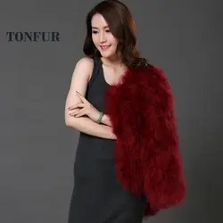 2018 г. винтажные 100% чистой натуральной страуса шуба женщины новая мода натуральный мех жилет WSR101