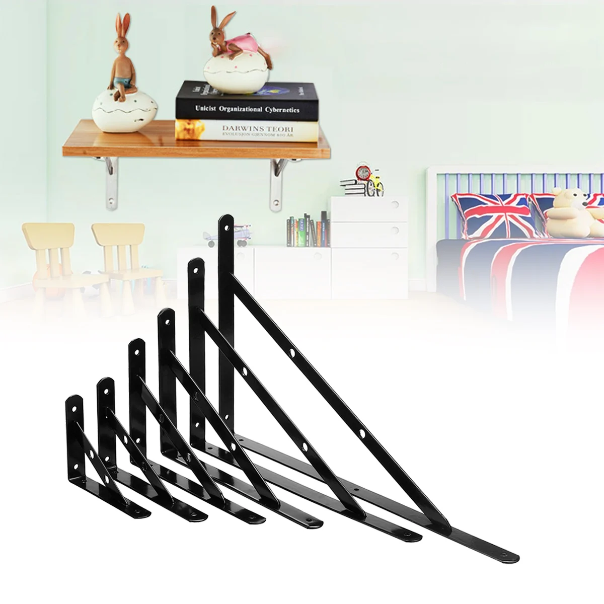 

1Pcs 6-19" Triangular Corner Brace Baking Wall Mounted Self Support Frame Black Iron L-Shaped Braces Wall Shelf Bracket Holder