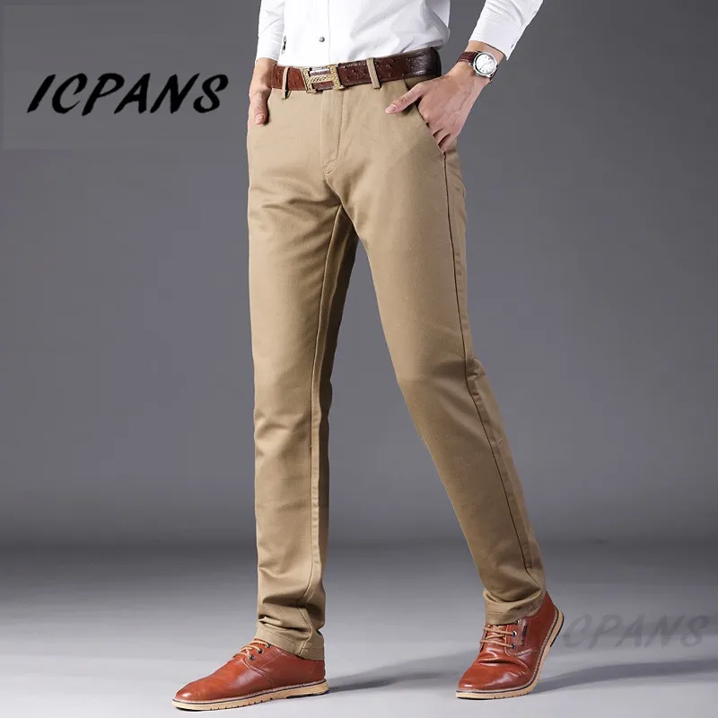 

ICPANS Casual Pants Men Autumn Cotton Straight Solid Long Trousers Male Pants Black Business Formal Trousers Size 34 36 38 40
