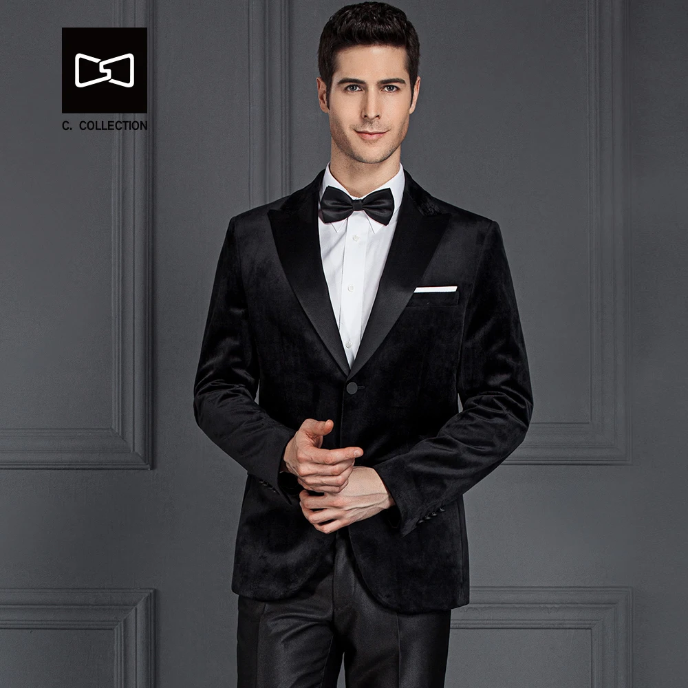 Tailor made Men Black Velvet Suit Slim fit Wedding Suit Men Tuxedo 2 Pieces(Jacket+Pants) No