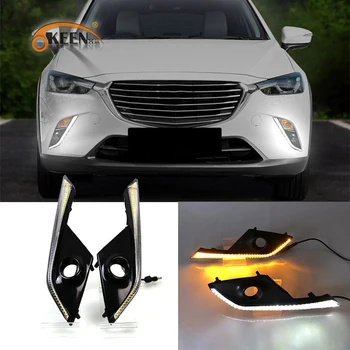 

OKEEN 2pcs LED Car Daytime Running Lights for Mazda CX-3 CX3 2016 2017 2018 White DRL Amber Turn Signal Light Fog Lamp Cover