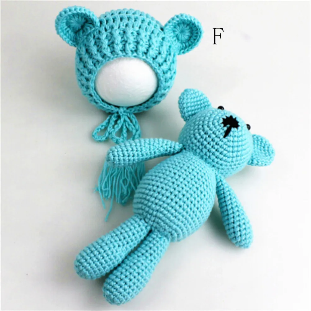 Милый вязаный Мишка+ шапка, набор игрушек для новорожденного малыша, младенец, медведь, реквизит для фотосессии, Детская вязаная шапочка - Цвет: as pic