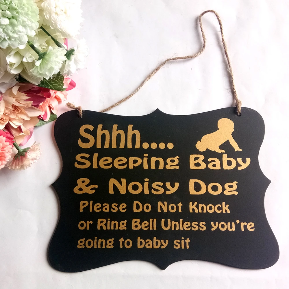 

Wooden Blackboard Shhh Sleeping Baby Door Sign Do Not Disturb Sign Baby Room Hanging Wood Crafts Home Decoration (Black)