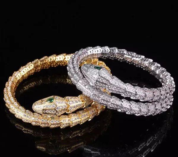  Designer Fashion 925 Sterling Silver Jewelry Platinum/Gold/Rose Gold Plated 3A Cubic Zirconia Party Snake Bangle 