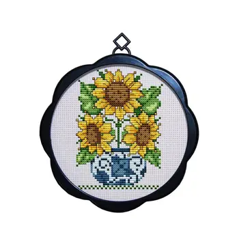 

Joy Sunday Small mini sunflower potted cross-stitch embroidery Simple small flower series decoration with frame