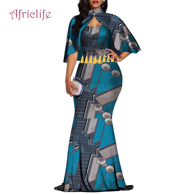 Дашики Африканский принт одежда для женщин длинное платье и накидка 2 шт. хлопок Базен Riche батик модная Дамская одежда WY4394