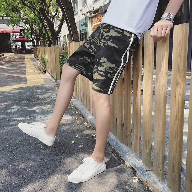 Хороший Camflouage шорты мужские модные эластичные талии прямые мужские s повседневная короткая длина до колена боковые полосатые пляжные шорты мужские одежда 5XL