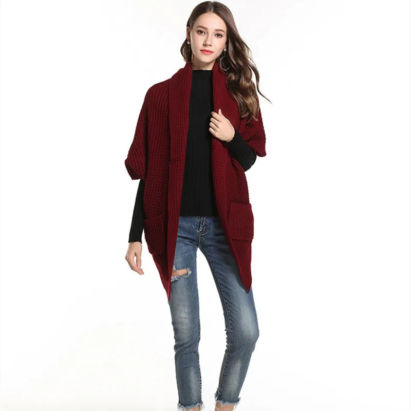 кардиган женский длинный модная одежда осень 2019 свободный свитер с карманами