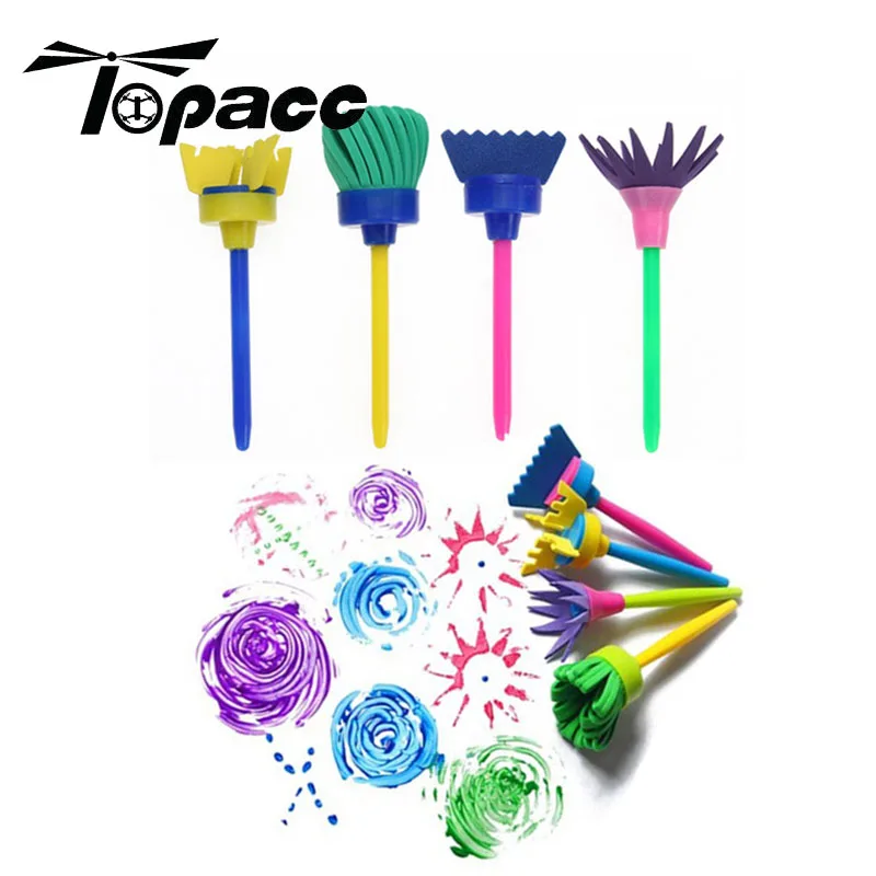 

DIY Flower Paint Drawing Sponge Brushes Rotate Spin Kids Sponge Art Graffiti Brushes Painting Tool Educational Toy 4-20Pcs
