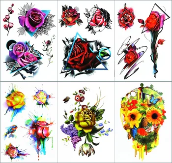 

Nu-TATY Rose 6 styles Temporary Tattoo Body Art, 15*21cm Flash Tattoo Stickers, Waterproof Fake Tatoo Henna Wall Sticker