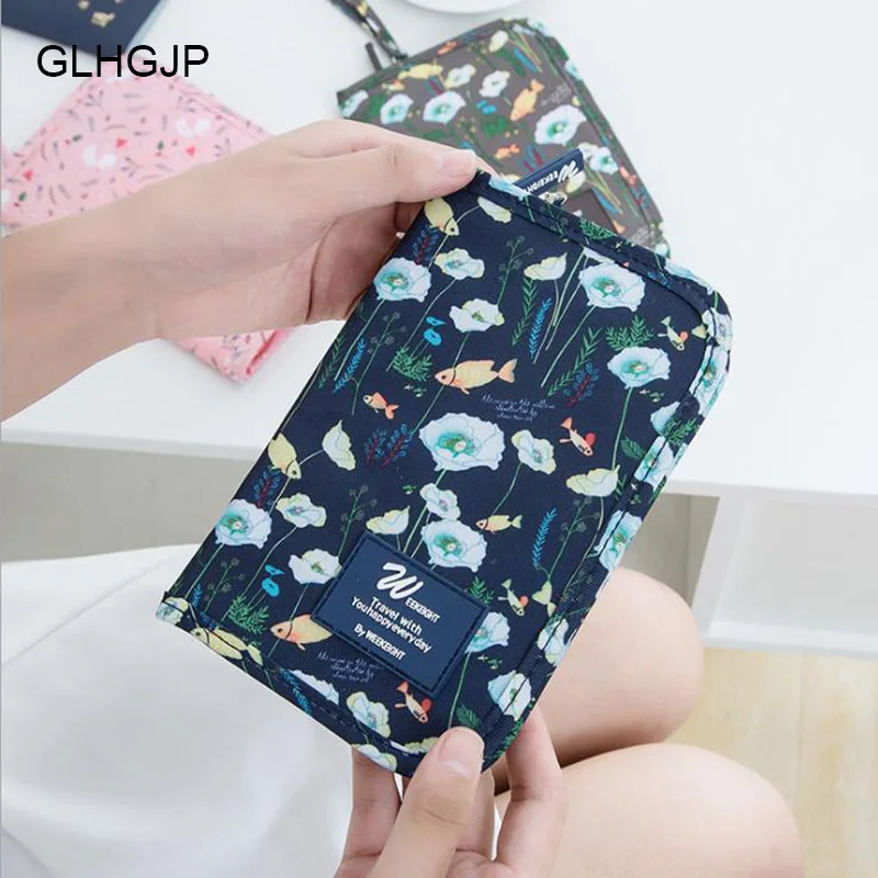GLHGJP Fashion Flower Printing Travel Passport Wallet Waterproof Oxford Card Holder Accessories Zipper Purse Document Bag | Багаж и сумки
