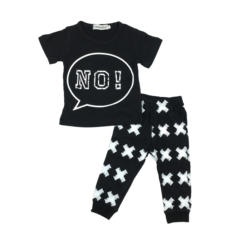New Fashion baby boy clothes black long sleeved Print letter T Shirt