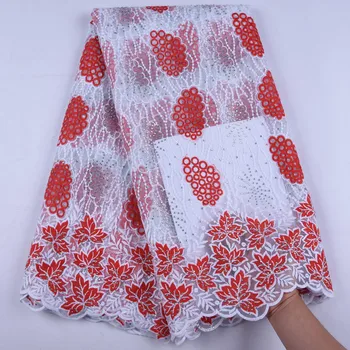 

Embroidered Nigerian Cotton Lace Fabric Bridal High Quality Milk Silk French Tulle Lace Fabric For Women Dress 5 Yards A1644