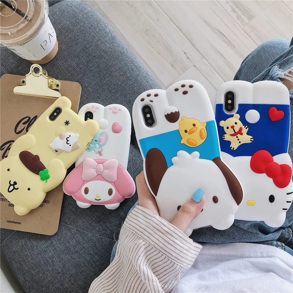 3D Аниме My melody Hello kitty Мягкий силиконовый чехол для телефона для iphone 11 pro max 6 7 8 plus X XR XS MAX Cinnamoroll Lanyard Cover