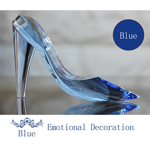 Обувь Золушки с кристаллами; креативный подарок на день рождения, свадьбу; аксессуары для украшения дома; стеклянные украшения на высоком каблуке - Цвет: Синий