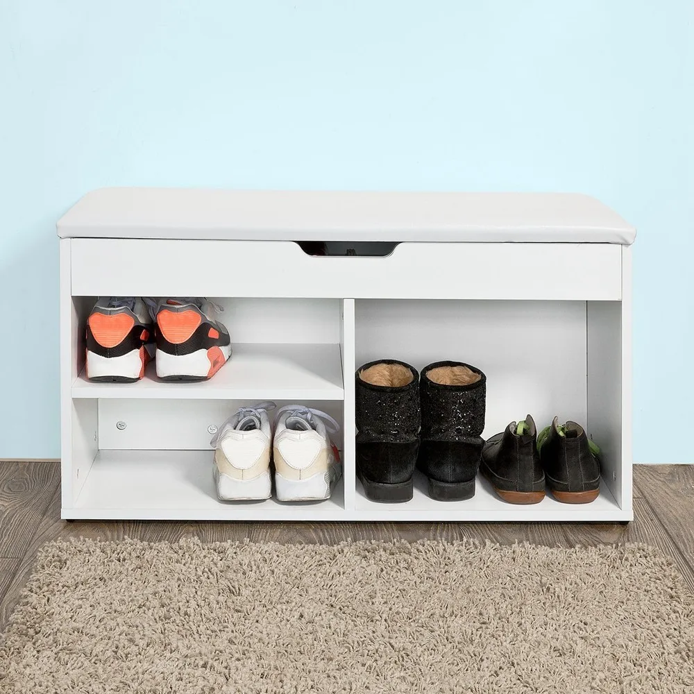 

SoBuy FSR27-W Shoe Cabinet Rack Shoe Storage Bench with Folding Padded Seat