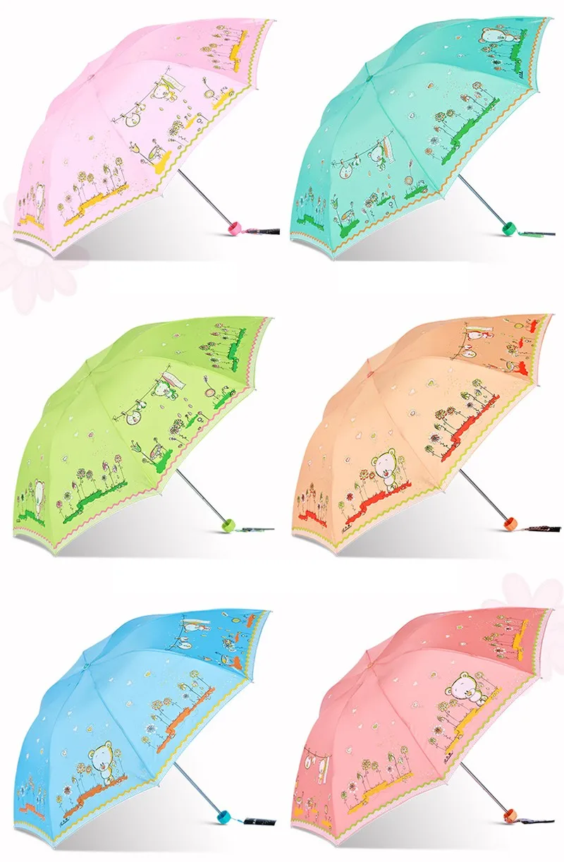Детский зонтик с рисунком медведя из мультфильма, 3 сложения, супер ветрозащитный зонтик от дождя, женский, мужской, милый, креативный, подарок на день детей