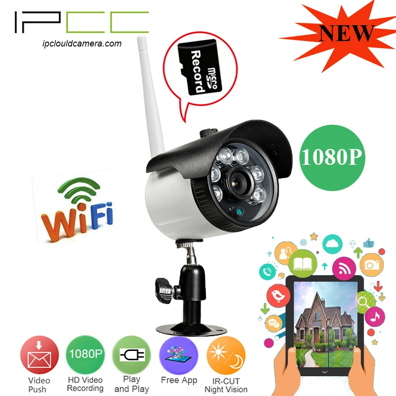 

IPCC New MINI Outdoor 1080P Bullet IP Security Camera Plug and Play 2.0 Megapixel (1280x1080p) wifi Wireless CCTV wifi IP Camera