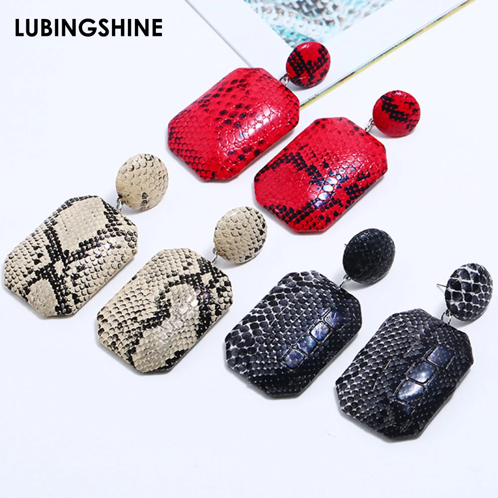 

2019 New Snake Skin Drop Earrings for Women Punk Vintage Square Big Statement Earrings Fashion Party Jewelry Gift Brincos