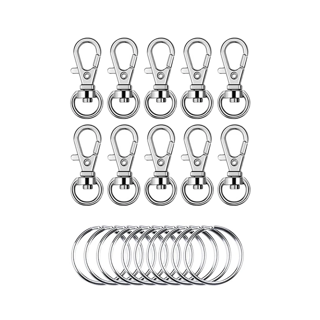 

20Pcs Alloy Metal Sliver Swivel Lanyard Snap Hook With Split Key Rings DIY Jewelry Findings