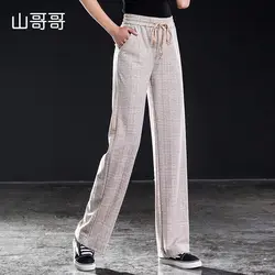 Shangege_2019 новые женские брюки полной длины Свободные повседневные с эластичной резинкой на талии однотонные высокие прямые брюки высокого