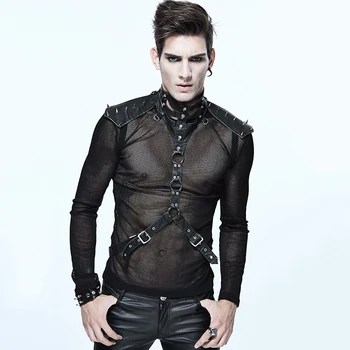 

Heavy Punk Collar Straps PU Leather Wraps Steampunk Sexy Men Shirt Sets Personality Rivet High Collar Accessory