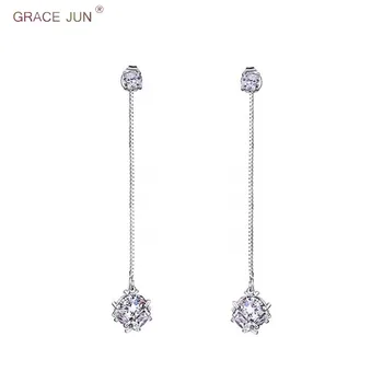 

GRACE JUN Long Chain Tassel AAA CZ Ball Shape Clip on Earrings No Pierced for Women Fashion Bridesmaid Wedding Charm Earrings