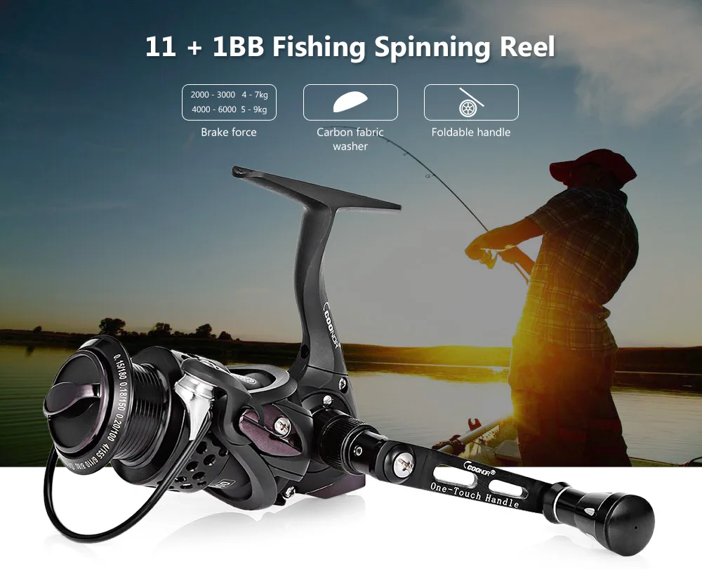 COONOR SA11 11 + 1BB 5.5:1 Lightweight Spinning Fishing Reel with Foldable Handle