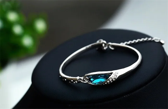 YANHUI модные браслеты из стерлингового серебра 925 пробы для женщин Романтический большой синий Шарм из австрийского кристалла браслет HB043