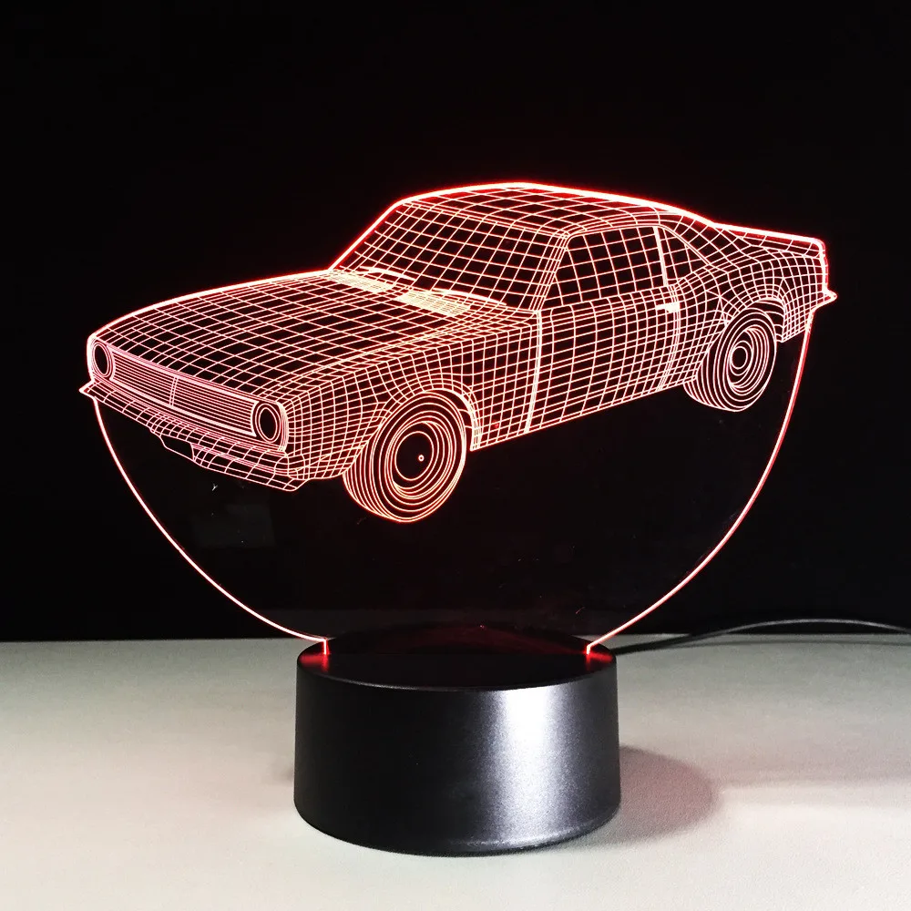 Новинка 3D Визуальный автомобиля Форма Ночные светильники Светодиодный стол настольные лампы USB Главная Спальня 7 красочных изменить