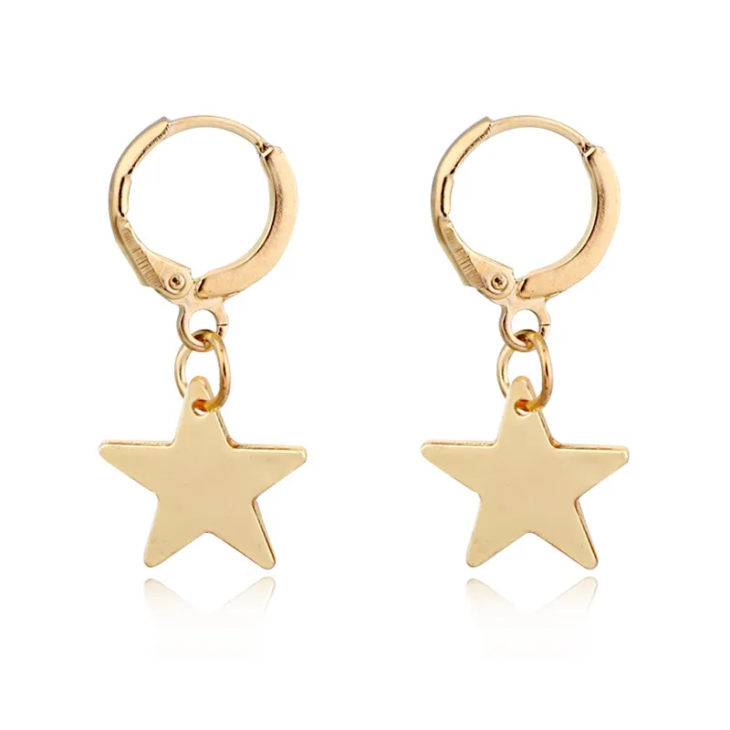 

Dayoff Europe Gold Star Pentagram Hoop Earrrings Punk Round Hollow Cute Earstud Women Jewelry Small Circle Long Earrings E436