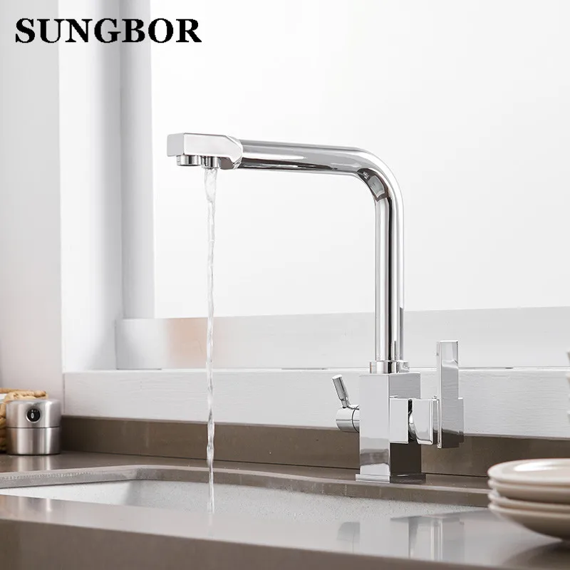  Solid Brass Kitchen Faucet with Filtered Water Marble Kitchen mixer For Sinks Taps Cold Hot Swivel Drinking Water Faucet 9050K