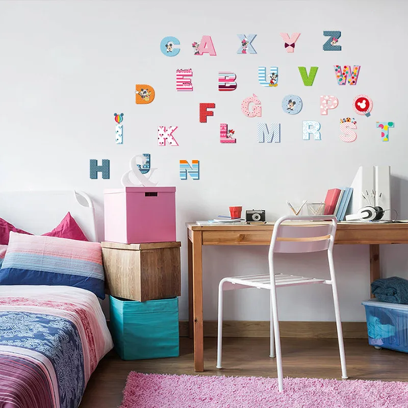 Cartoon Mickey Minnie Colorful 26 Letters Alphabet Wall Stickers For Kids Rooms Decor Children Wall Decals Art Gift Mural Poster Cartoon Mickey Minnie Colorful 26 Letters Alphabet Wall Stickers For Kids Rooms Decor Children Wall Decals Art Gift Mural Poster