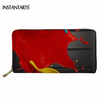 

INSTANTARTS Colorful 3D Paint Splashing Print Woman Long PU Leather Wallet Luxury Brand Women Zipper Purse Waterproof Money Bag