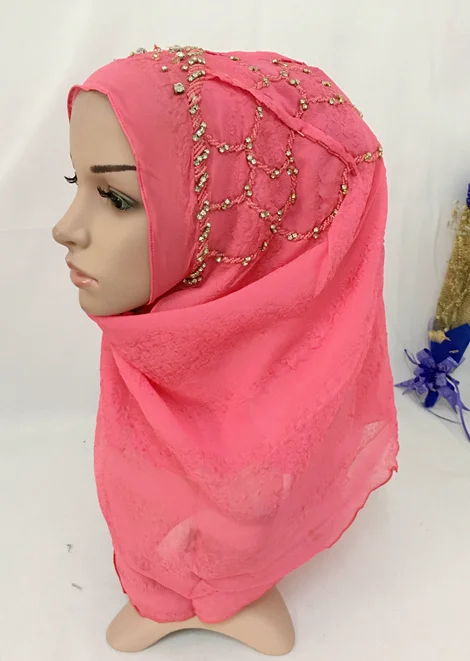 Ручной работы бисером шарф хиджаб секретный мусульманский удобный мгновенный шарф хиджаб