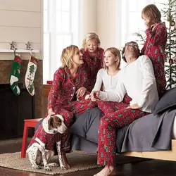 Повседневная Вечерние Праздничная Домашняя одежда, Пижамный костюм, Рождественская красная одежда для сна с принтом, комплект из 2 шт