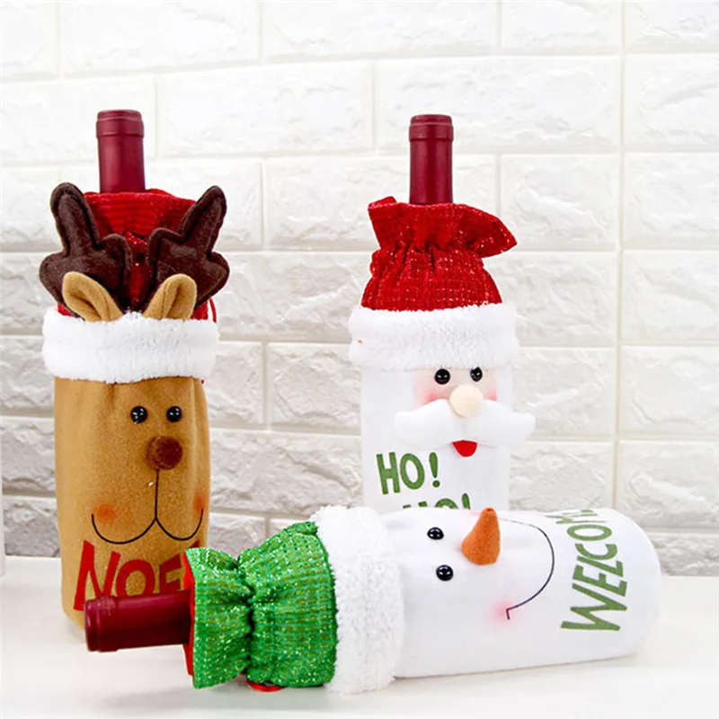 3 Pack Natale Babbo Natale Bottiglia di vino rosso Cap Cap Carino Natale Vino rosso Borsa con cordino Decorazione della tavola Home Party Casa Decorazione natalizia YOU