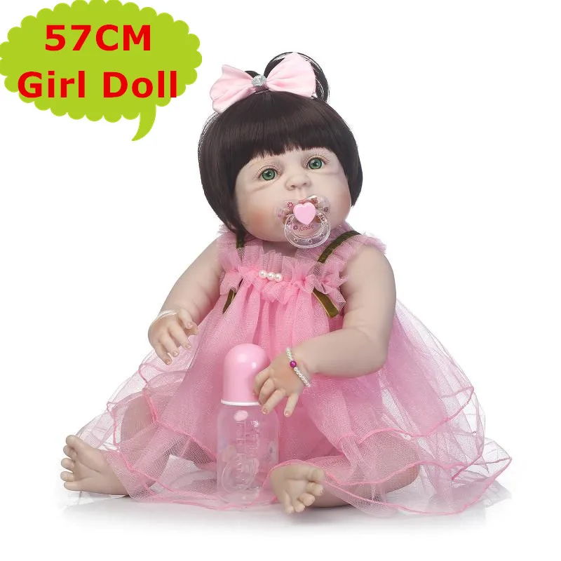 

NPK New Face 57cm Bebe Reborn Girl Doll Alive Full Silicone Body Princess Baby Toy In Pretty Dressing Kids Play Toys Girls Gift