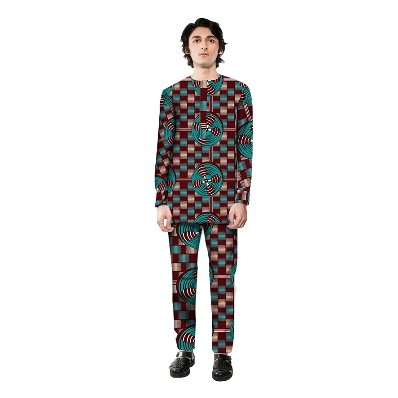 Handsome African Dress Men Sets Tops+Trousers Set Fashion Printing Clothing Festive Costume Clothes Customized | Мужская одежда