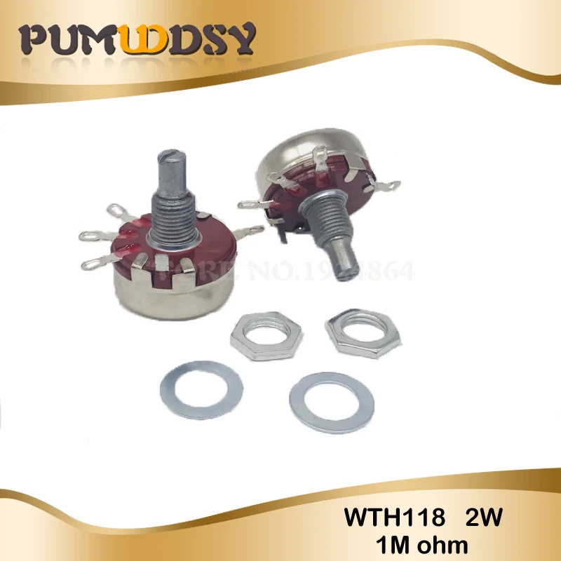 

2PCS WTH118 2W 1A Potentiometer 1M ohm WTH118-2W Round Shaft Carbon Rotary Taper Potentiometer
